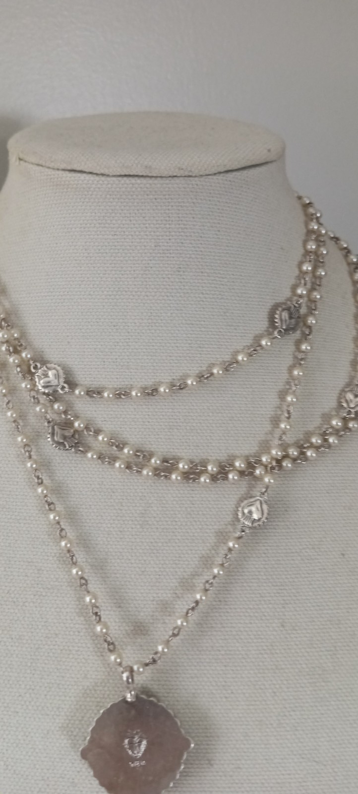 VSA Virgins Saints & Angels San Benito Magdalena Pearl Rosary Necklace