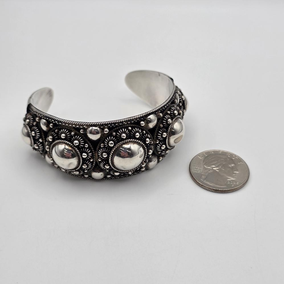 Vintage SIAM 925 Sterling Silver Granulated Dome Wide Bold Cuff Bracelet *READ*