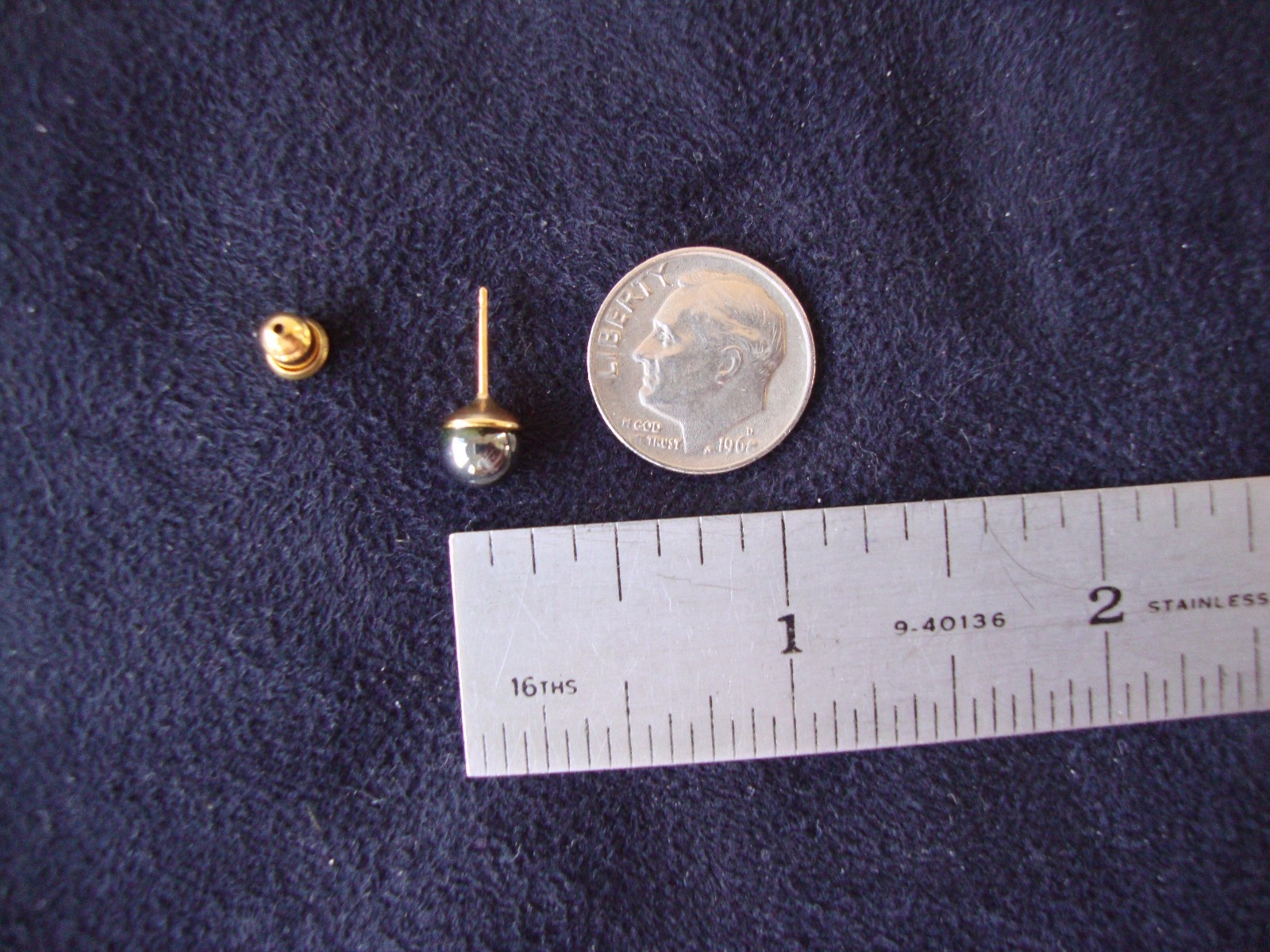 VINTAGE 1980s CLASSIC HEMATITE 6MM BALL GOLD FILLED POST STUD EARRINGS