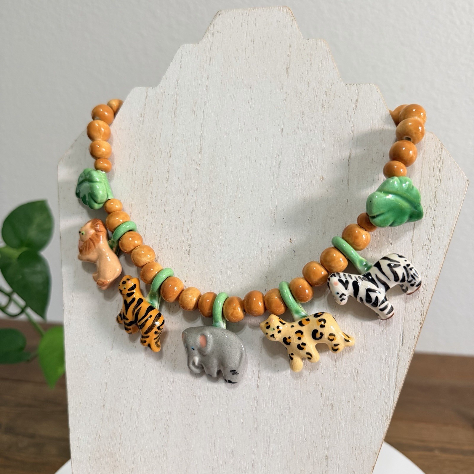 1981 FLYING COLORS Safari Animal Ceramic Necklace Jungle Maximalist Statement