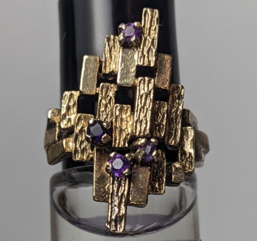 ESPO Sterling Silver Amethyst Ring Abstract Brutalist MCM Size 6 | 5.31g Vtg