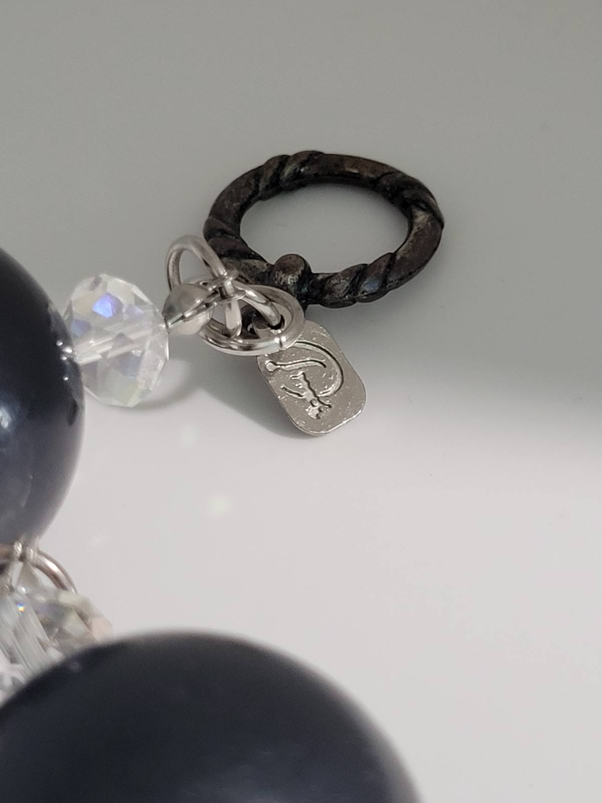 VTG DaVinci Necklace Black Spheres w Iridescent Crystal Clusters STATEMENT YES!