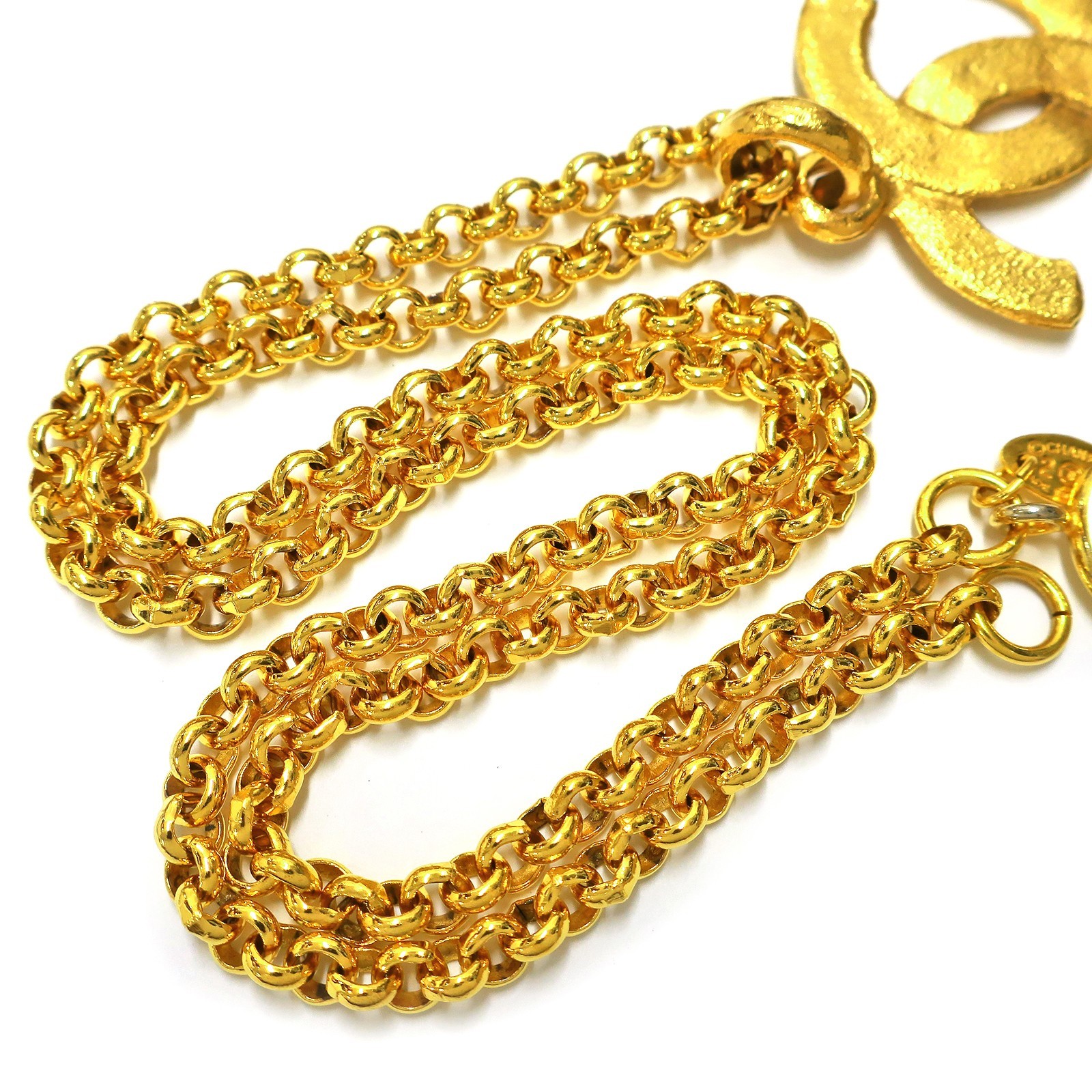 CHANEL Gold Plated CC Logos Charm Vintage Chain Necklace Pendant #1302c Rise-on