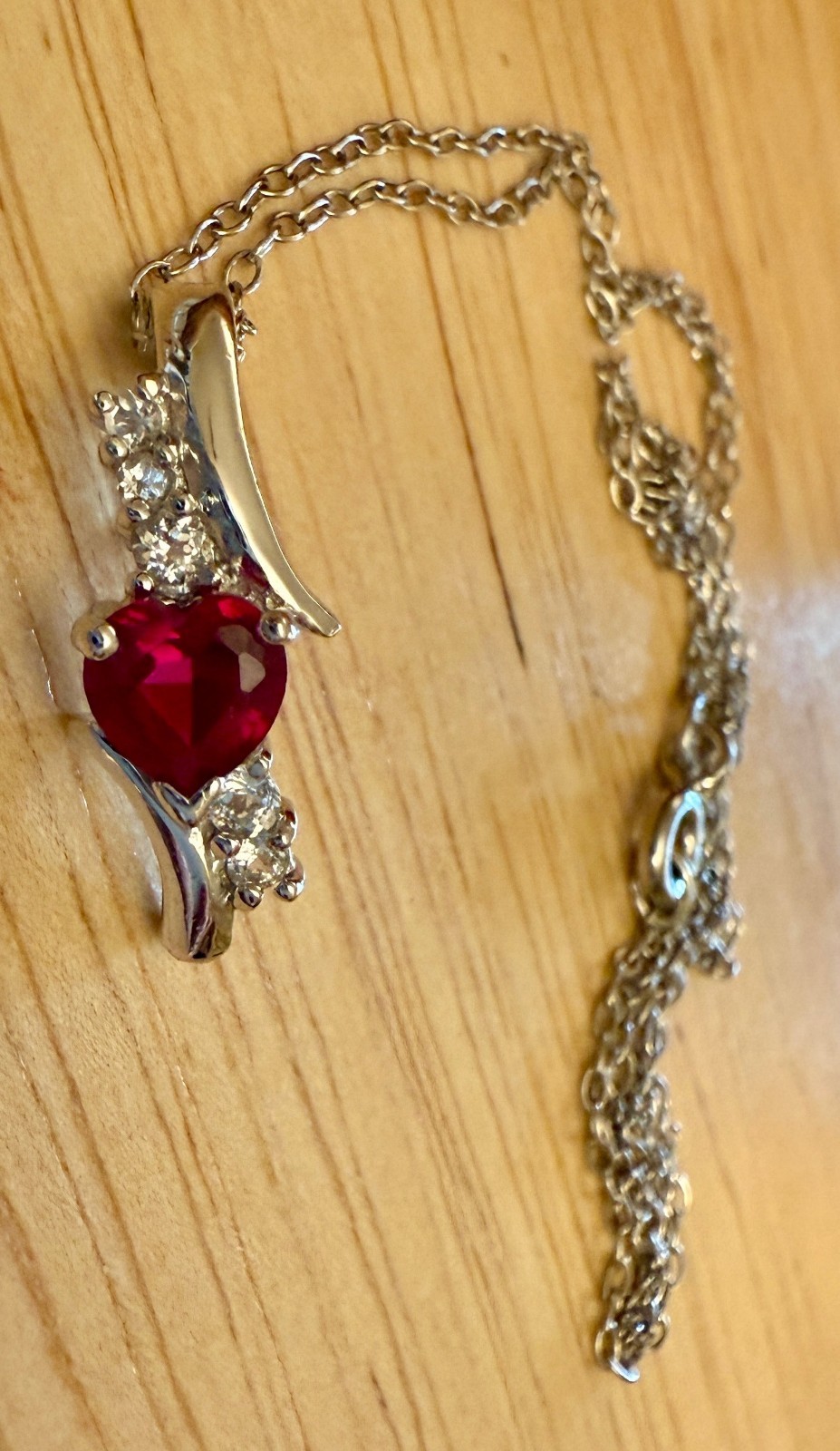 BSE 925 Sterling Silver Ruby Red Heart with 5 CZ Gemstones Necklace Pendant 18″