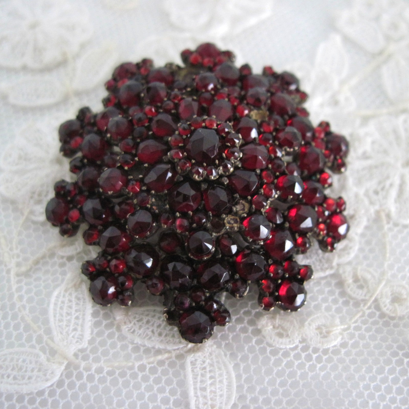 Antique Victorian Bohemian Garnet Cluster Brooch Pin Domed AS IS Missing Stones