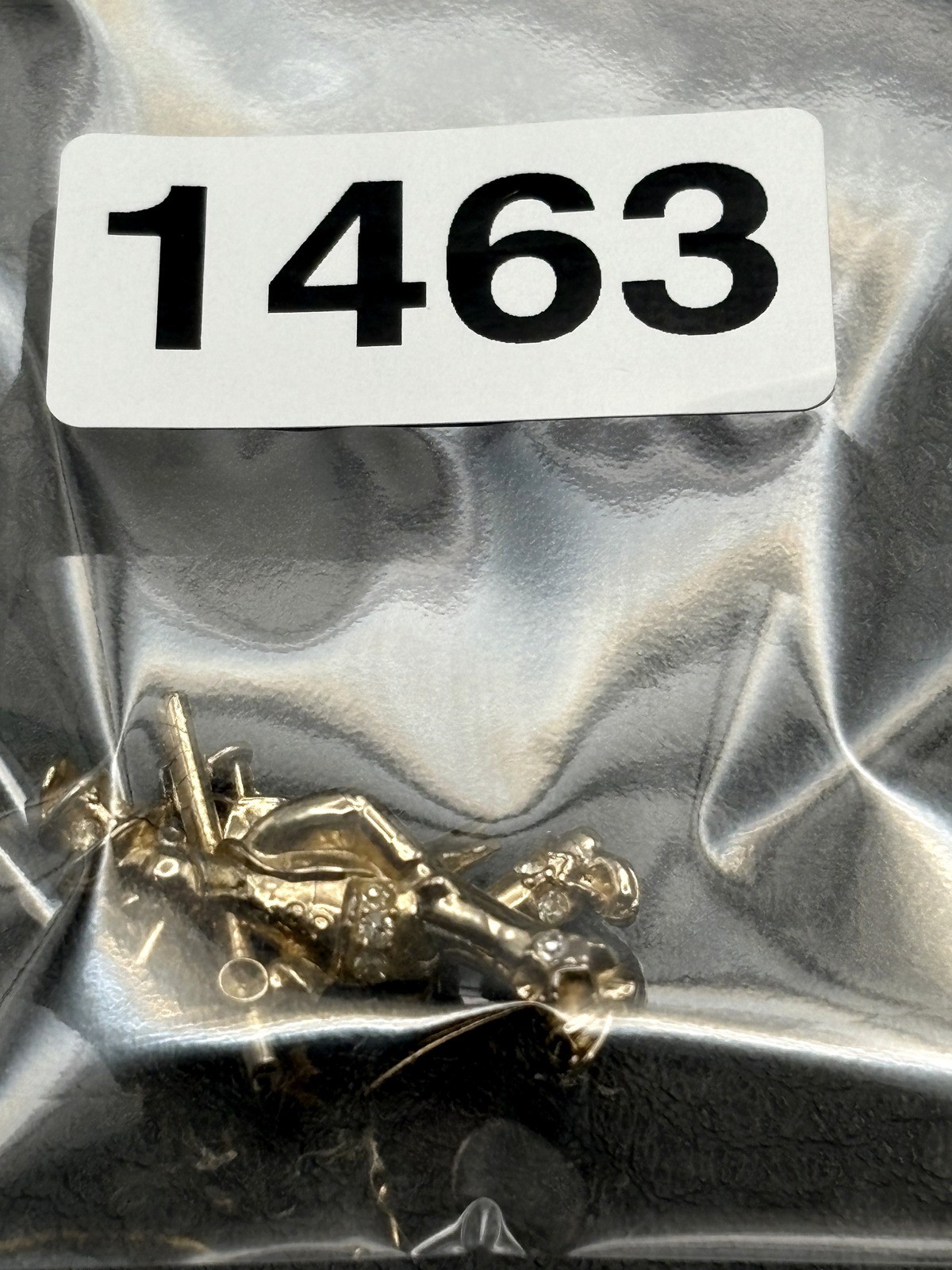 Vintage Gold Tone Hobo Knapsack Charm Brooch Pin Crystal Rhinestone