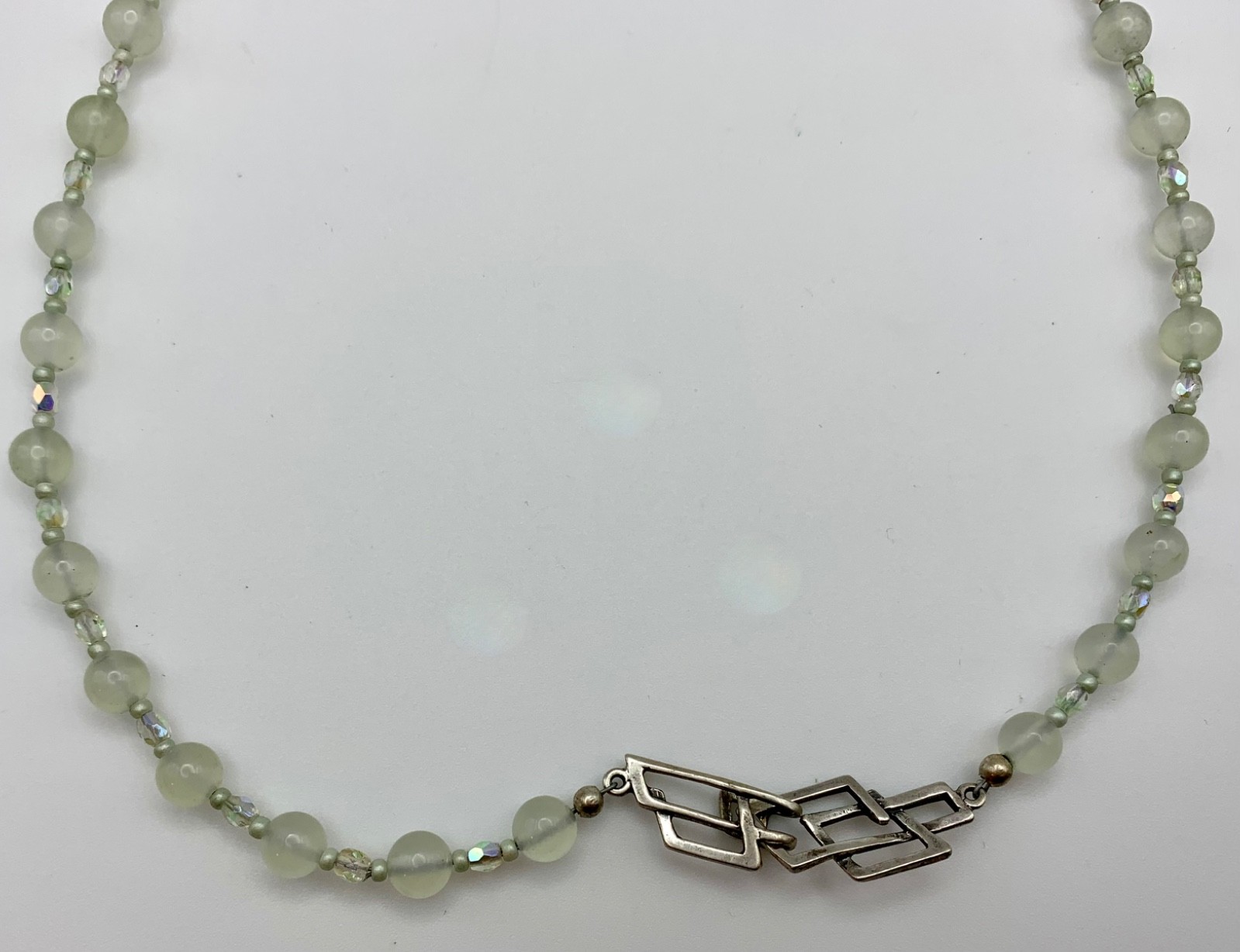 Opaline Glass Bead Necklace w/ 925 Modernist Geometric Interlocking C Clasp MCM