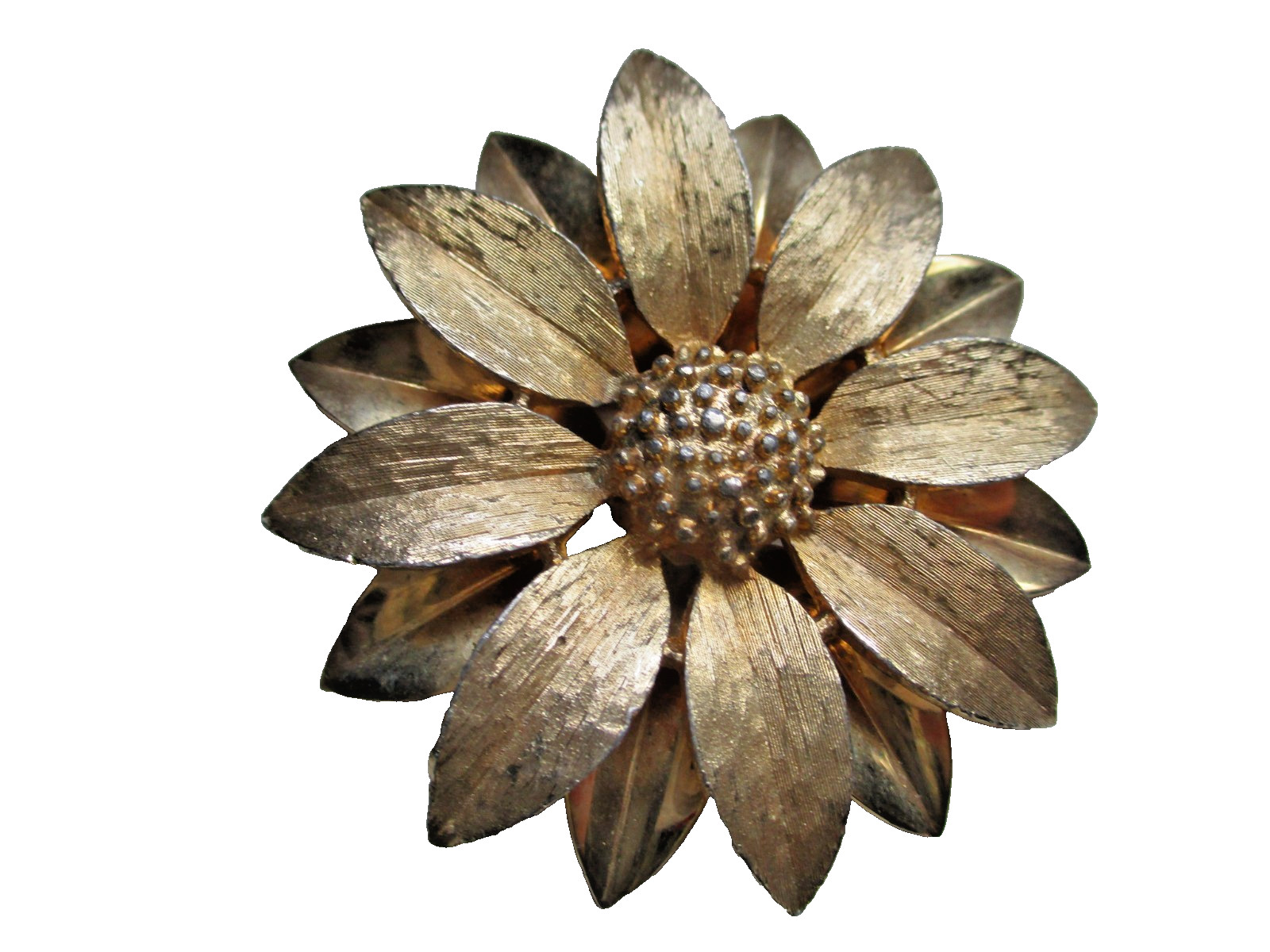 Sarah Coventry brooch pin gold tone vintage daisy flower 2″ chunky statement