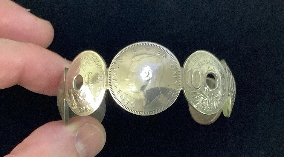 Vintage Real Antique Coin Cuff Bracelet 1921 To 1941 Great Britain French Silver