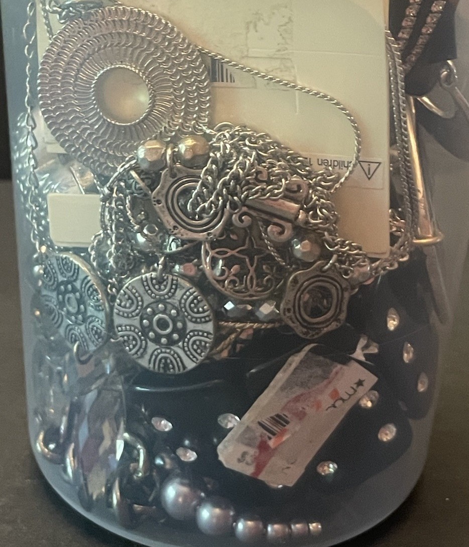 Mystery Jewelry Jar BOLD CHUNKY Curated Black Silver All Wearable Glam Runway