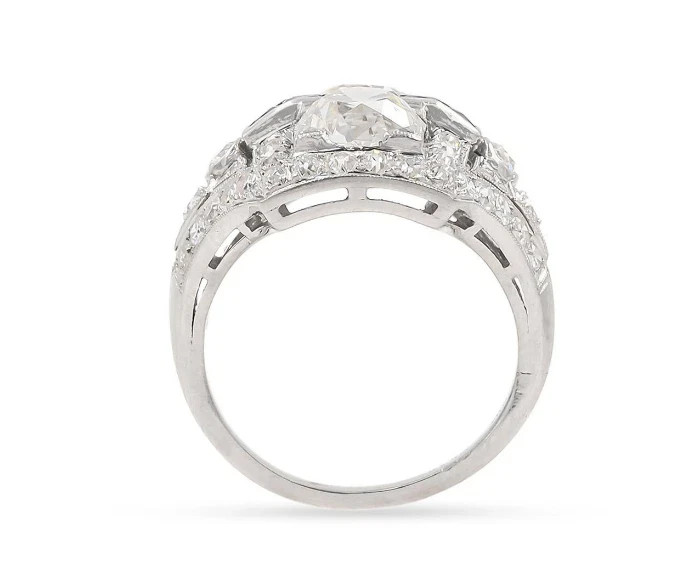 Art Deco Style 3Ct Lab Created Diamond &Sapphire Halo 14K White Gold Finish Ring