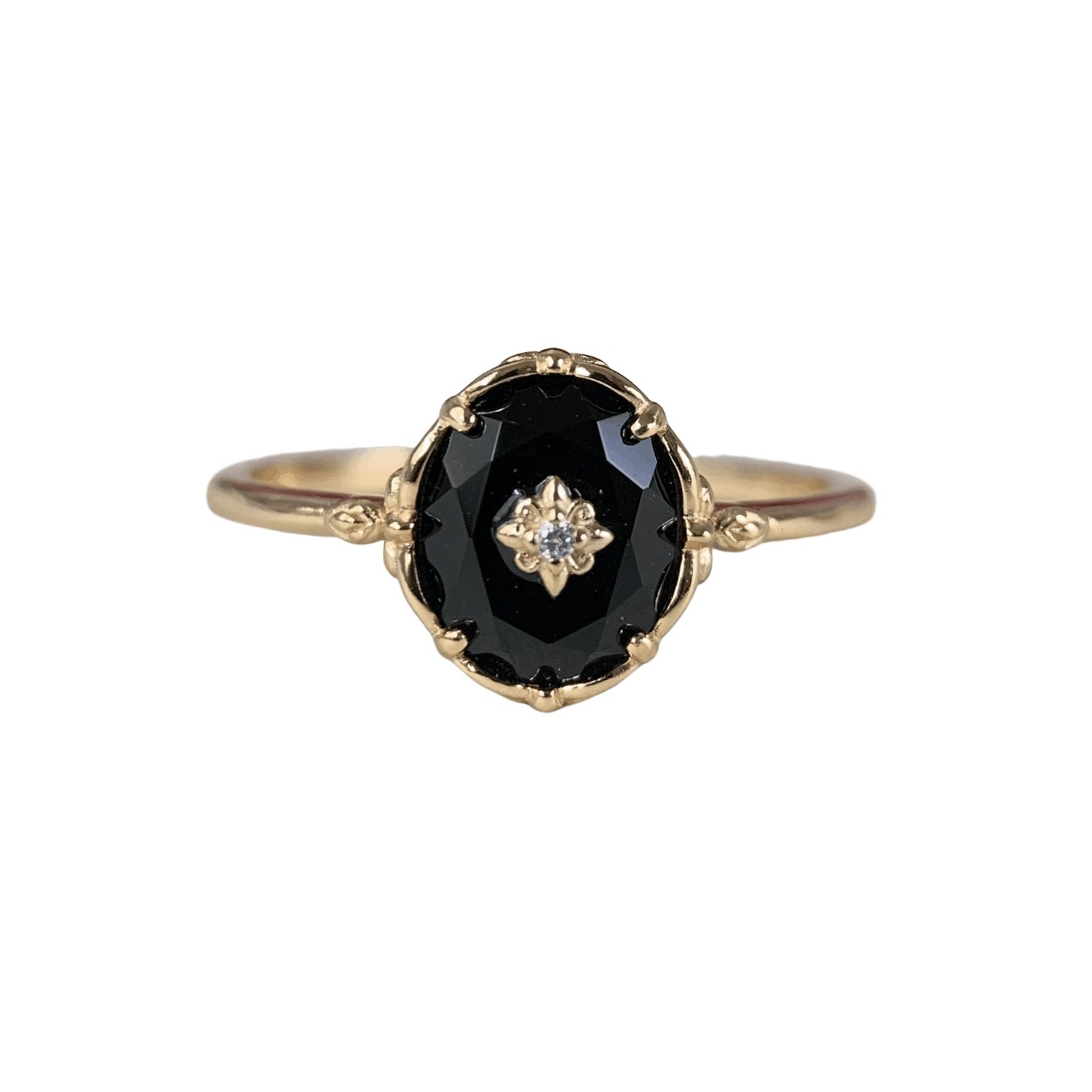 Vintage Black Onyx Engagement Ring Women Gold Art Deco Oval Cut Solitaire Weddin