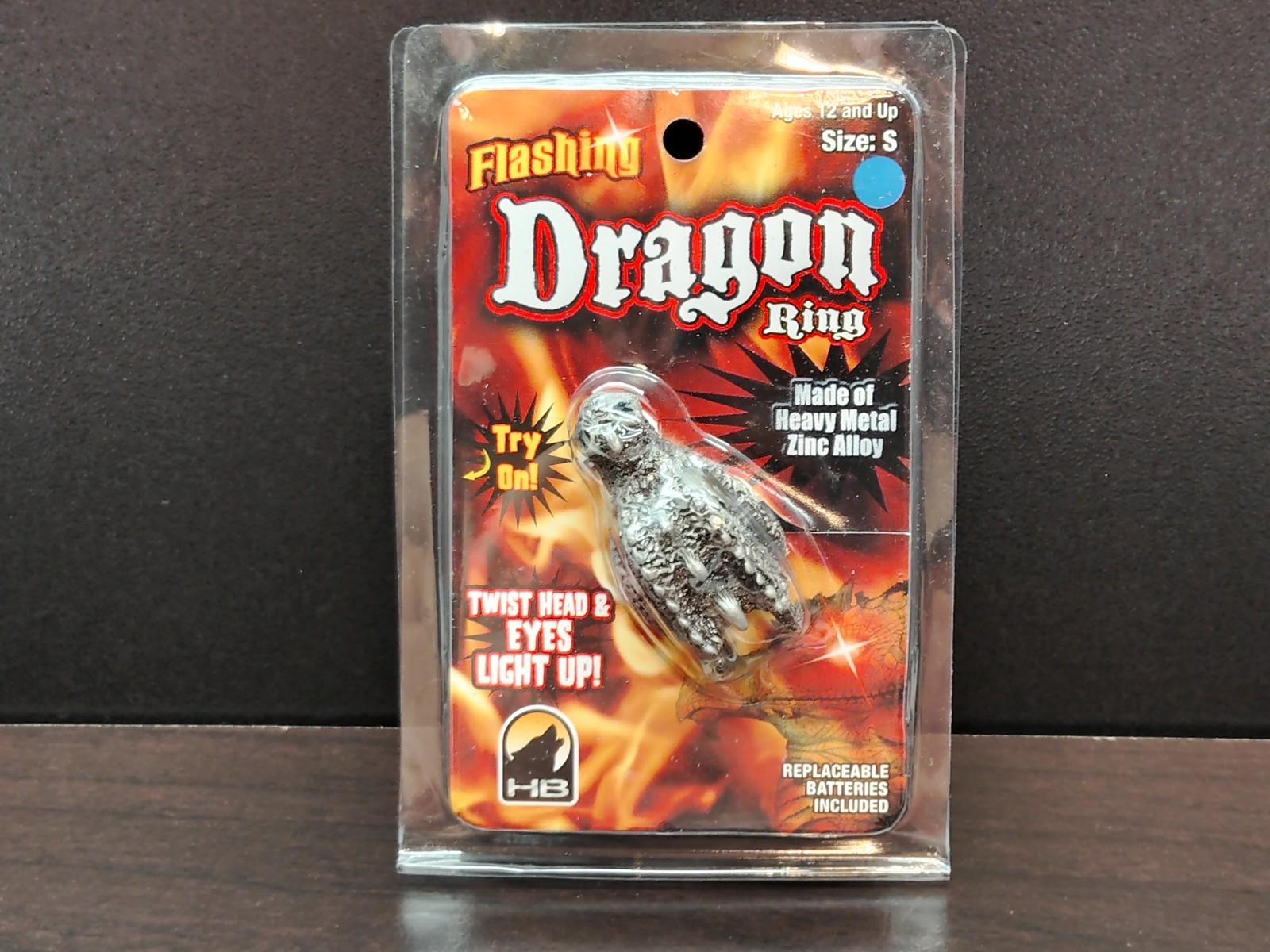 Dragon Ring Detailed Zinc Alloy Metal Eyes Light-Up – Unisex Size S (Approx. 8)
