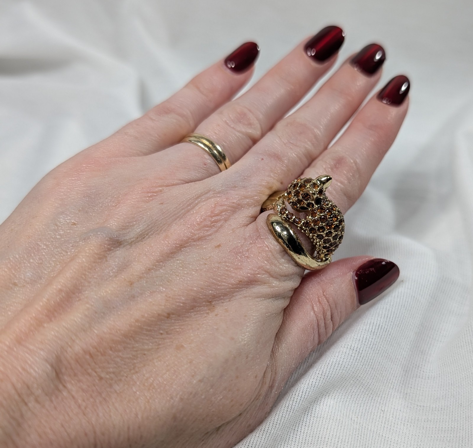 Vintage Pavé Set Amber Rhinestone “Squirrel” Ring Animal Size 8.5 Gold Tone