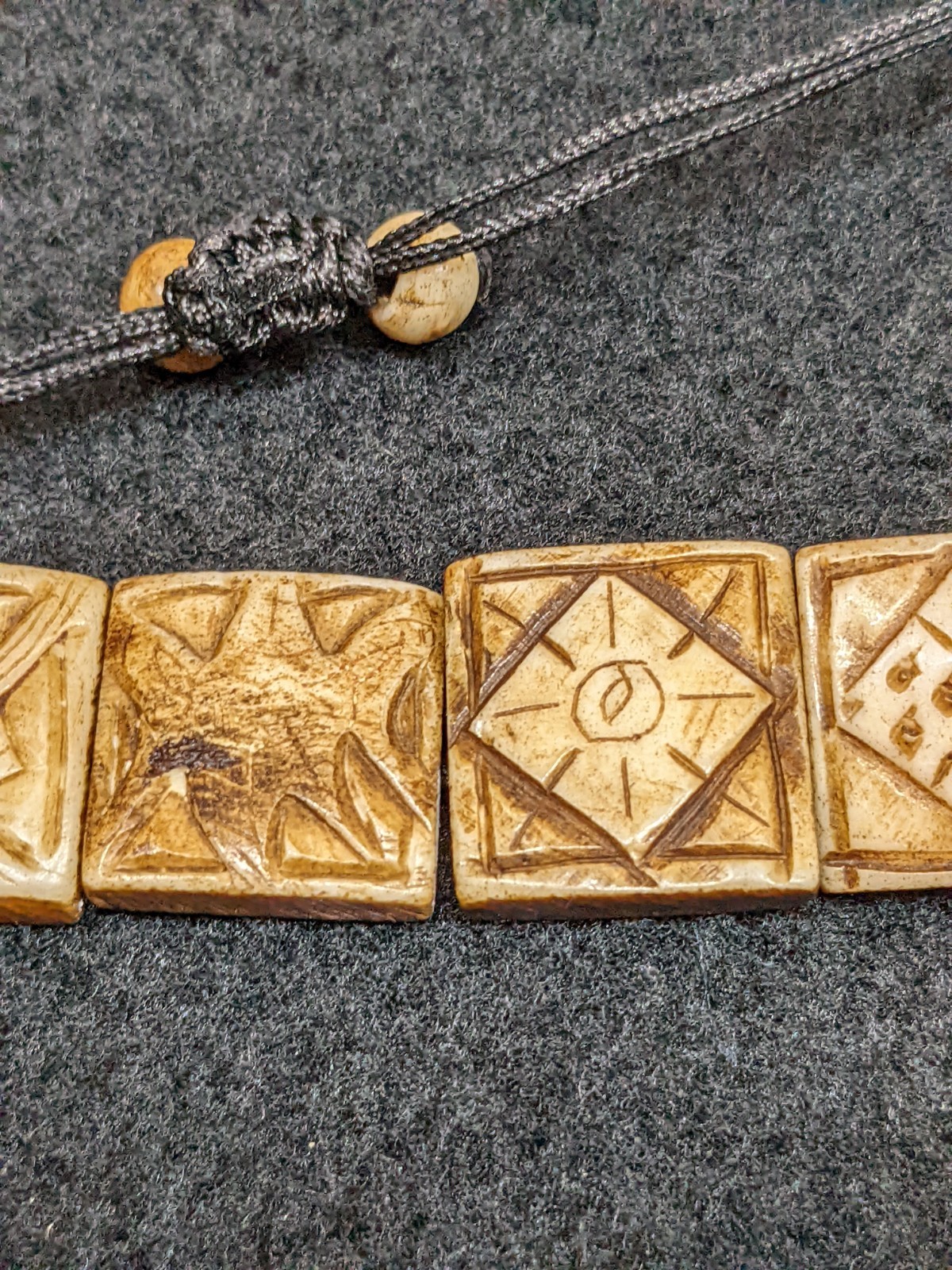 Carved Bone / Antler Beaded Tile Bracelet Tribal Boho Adjustable Ethnic Jewelry