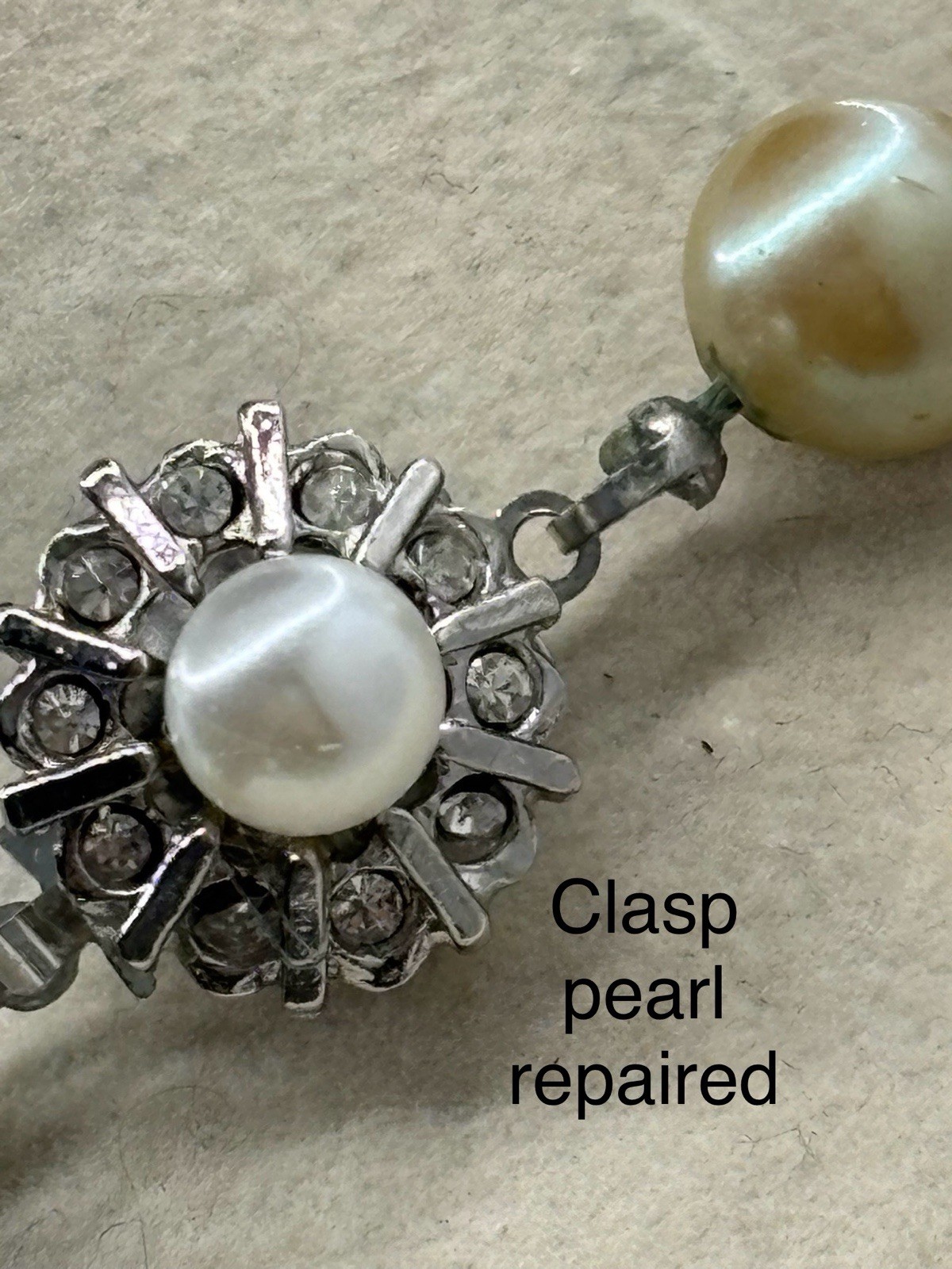 VTG Ivory Glass Hand Knotted Pearl Necklace With Fancy Box Clasp
