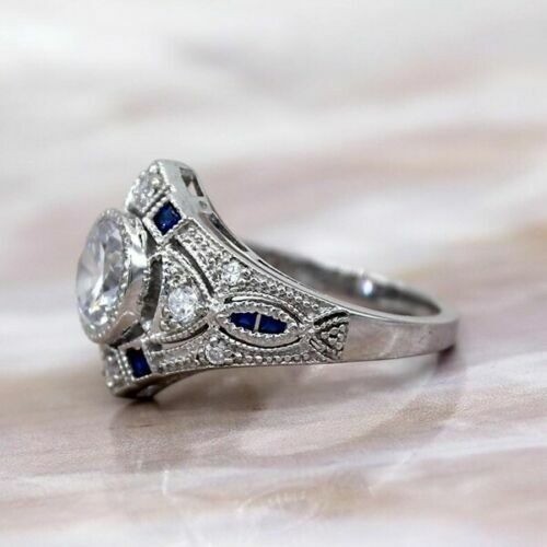 2.10 Ct White Diamond Art Deco Vintage Engagement Ring 925 Sterling Silver