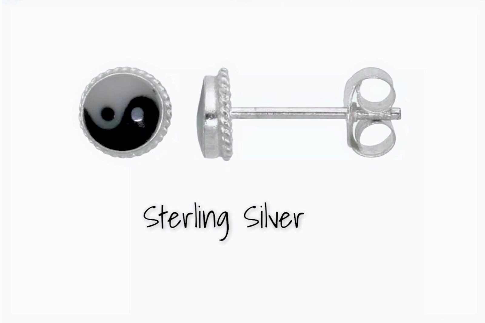 Sterling Silver Tiny Yin Yang Stud Earrings 5mm with Braid