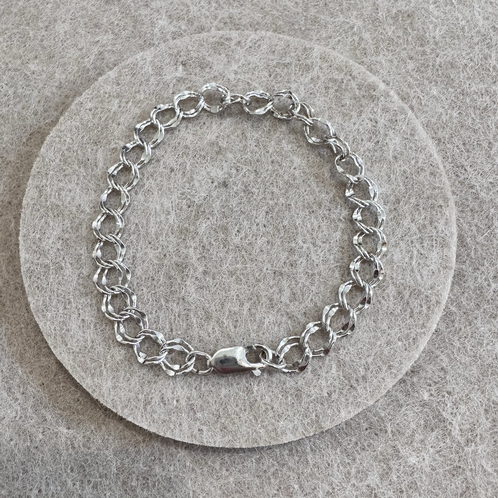 Vintage Sterling Silver Double Link Chain Bracelet Charm Jewelry 7.625 inch
