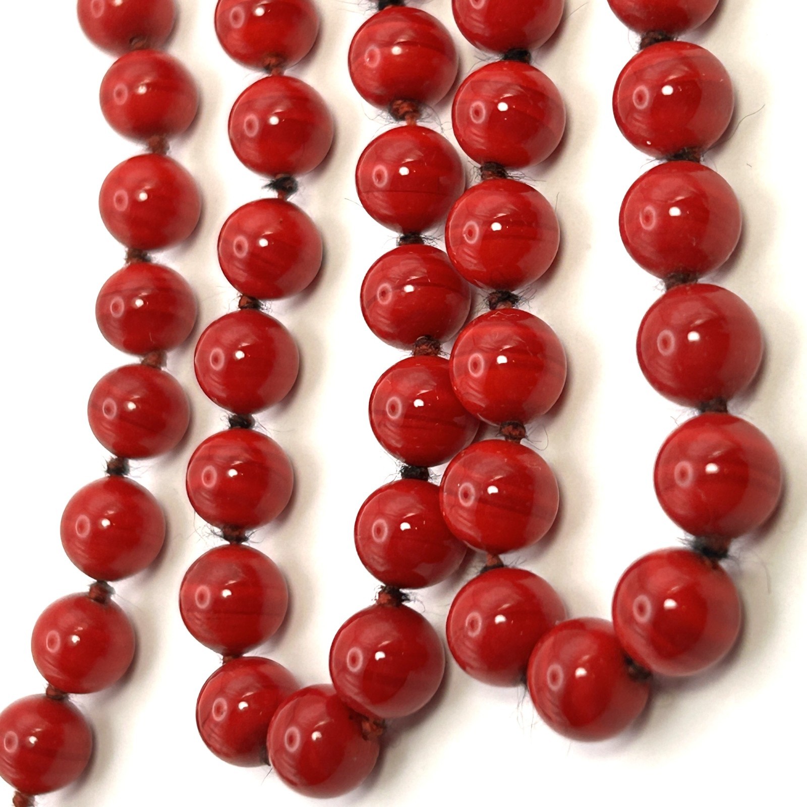 Vintage Monet Bright Red Lucite Bead Single Strand Necklace 25 in