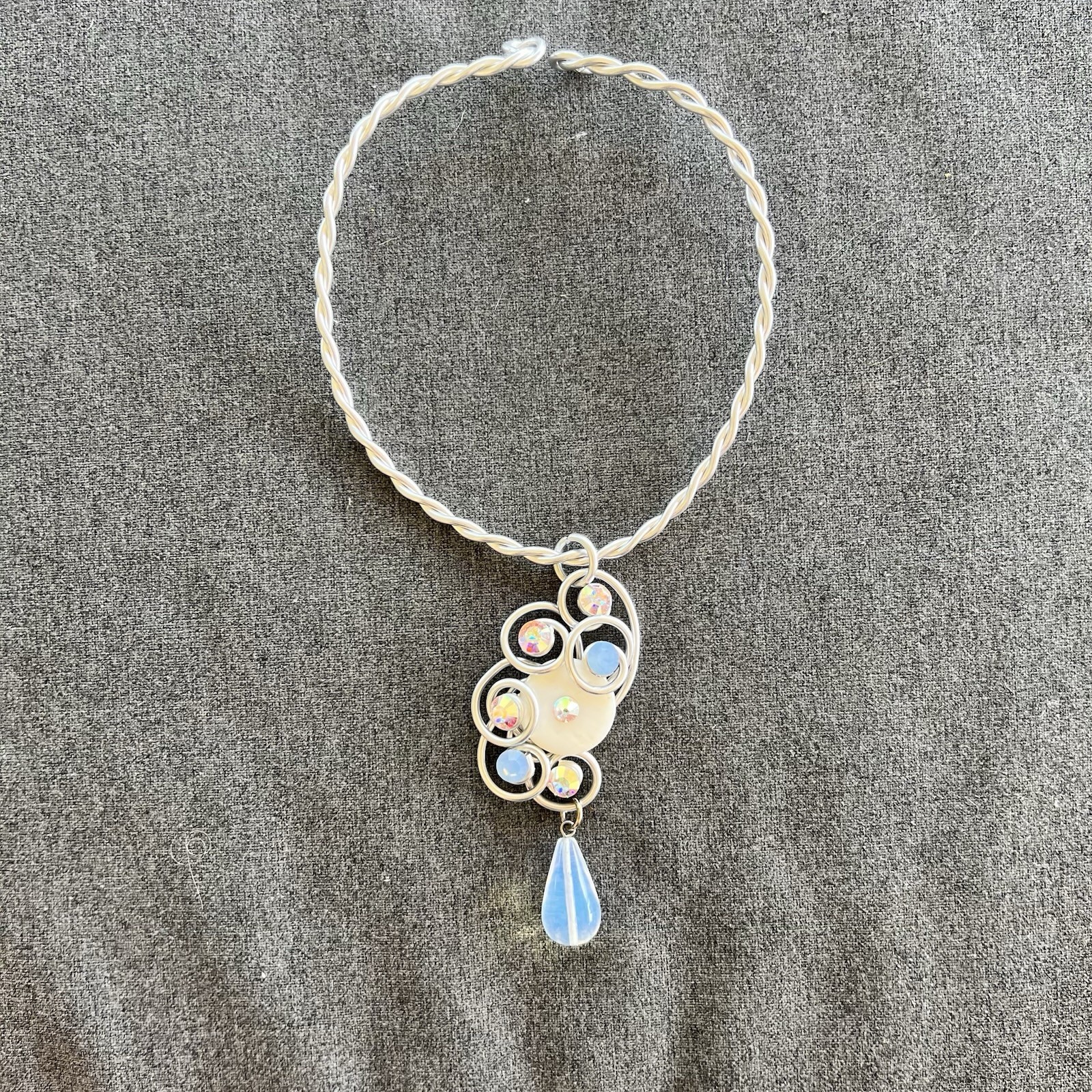 Vintage Jeff Lieb Choker Necklace Silver With Abstract Design Blue Stone OOAK