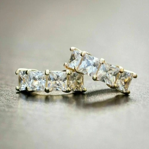 Princess Cut Lab Created Diamond Engagement 14K Yellow Gold Filled Hoop Earrings