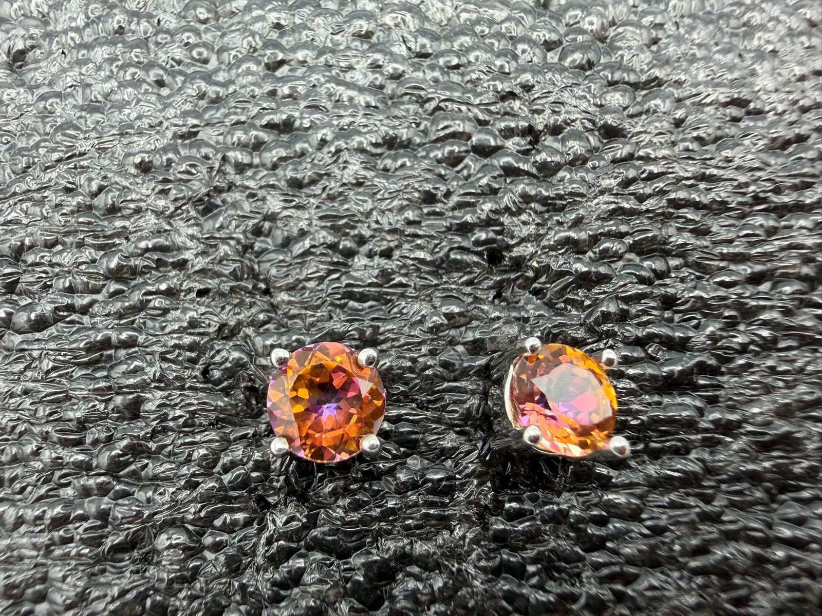 1.36g Vintage Sterling Silver 925 Orange Pink Round Sparkle Earrings M