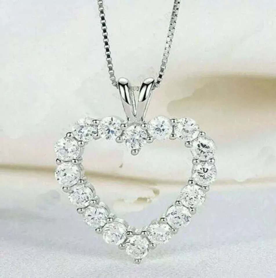 Round Lab-Created Diamond Special Love Propose Gift Pendent 14K White Gold FN
