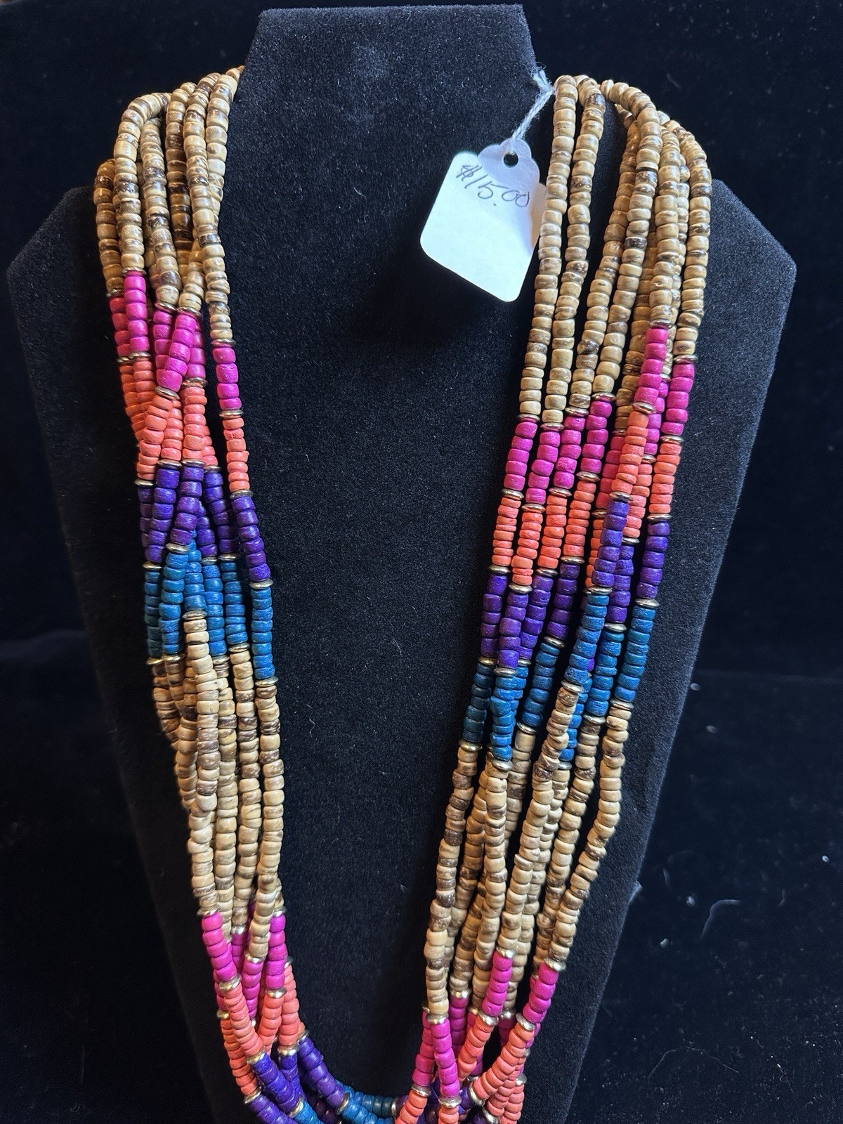 New vintage Mulitistrand Necklace Multicolor Strand Hook Clasp N.A. Style