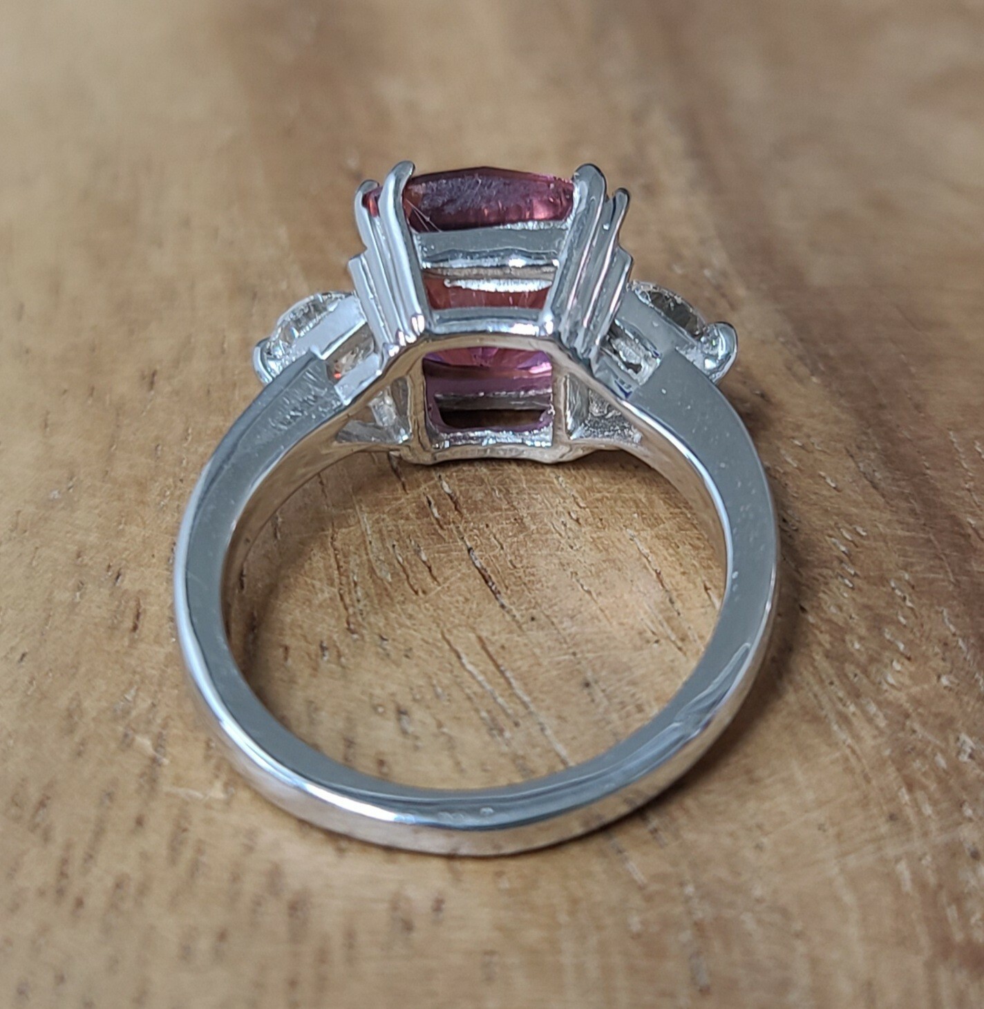 Vintage 14K White Gold Engagement Ring 3.86CT.Natural Pink Tourmaline radiant