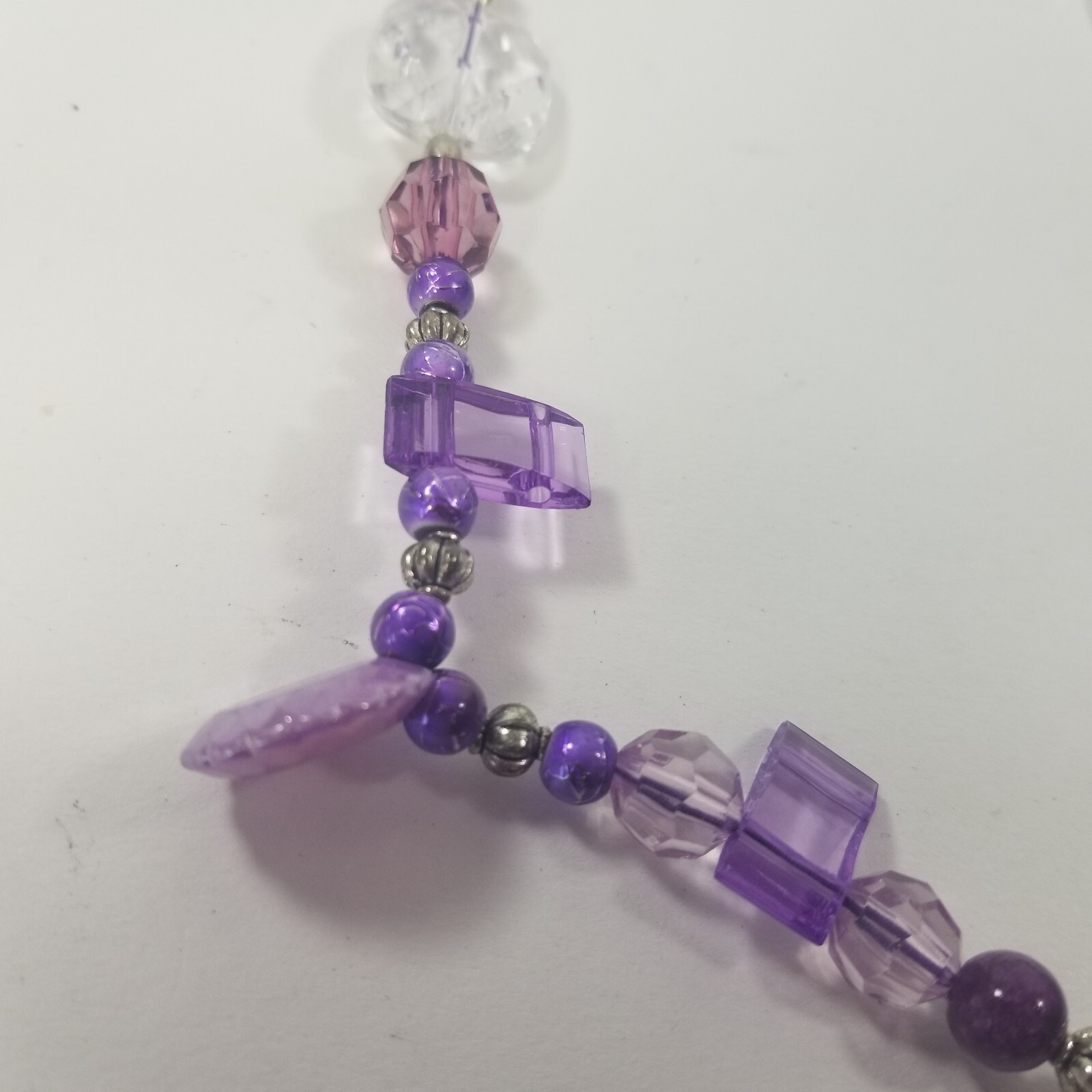 Silver tone with Faceted Purple Beads Necklace Shiny
