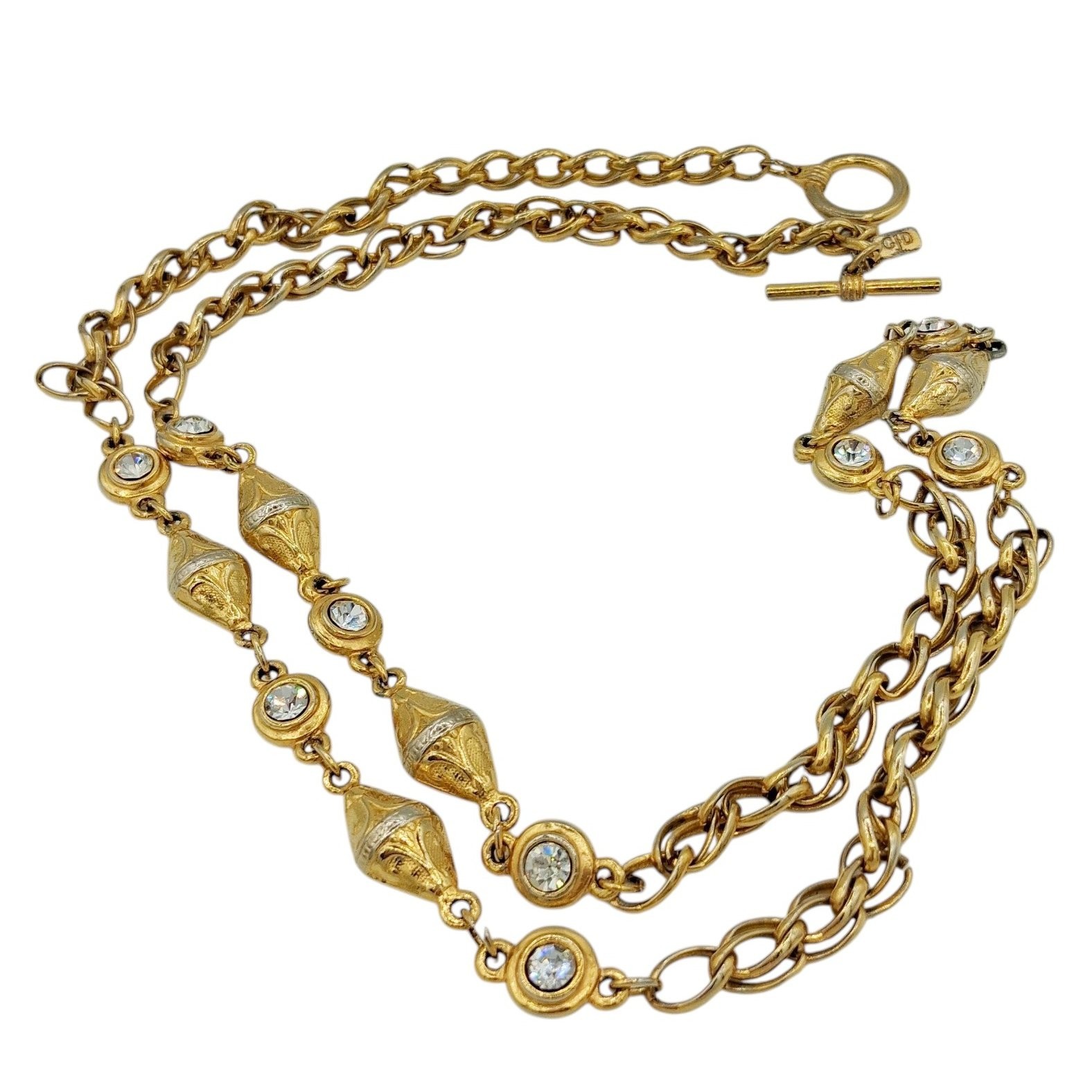 Vtg Ginnie Johansen Designer Necklace 36″ Rhinestone Statement Layering Glam