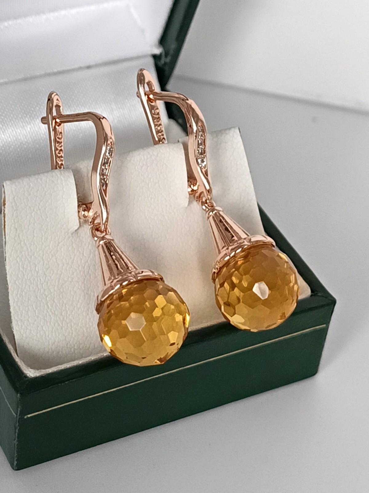 Vintage 1990-s 14 Ct Rolled Gold Citrine Zircons Earrings – Hallmarked 585 RG