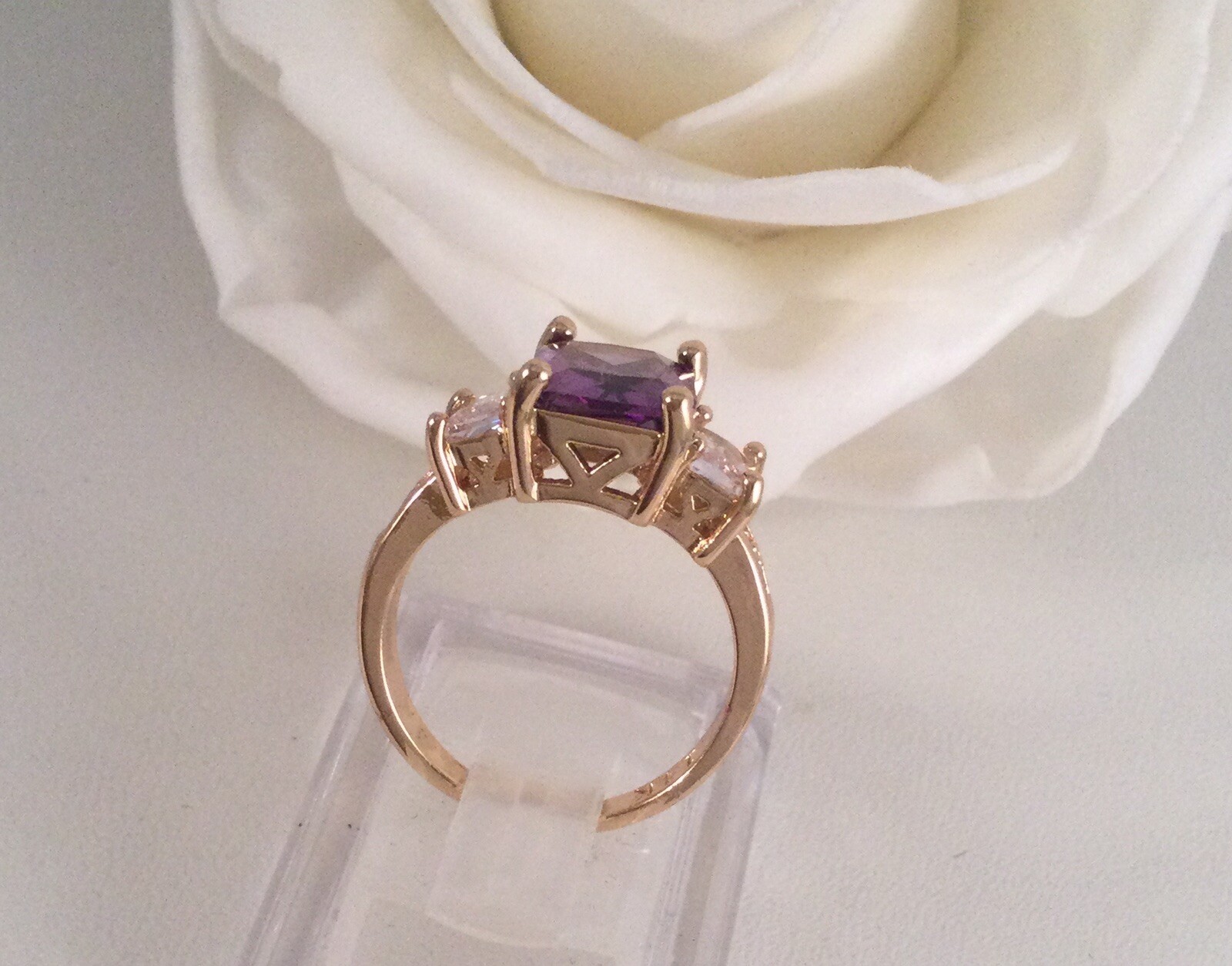 Vintage Jewellery Gold Ring Amethyst White Sapphires Antique Deco Jewelry sz 7