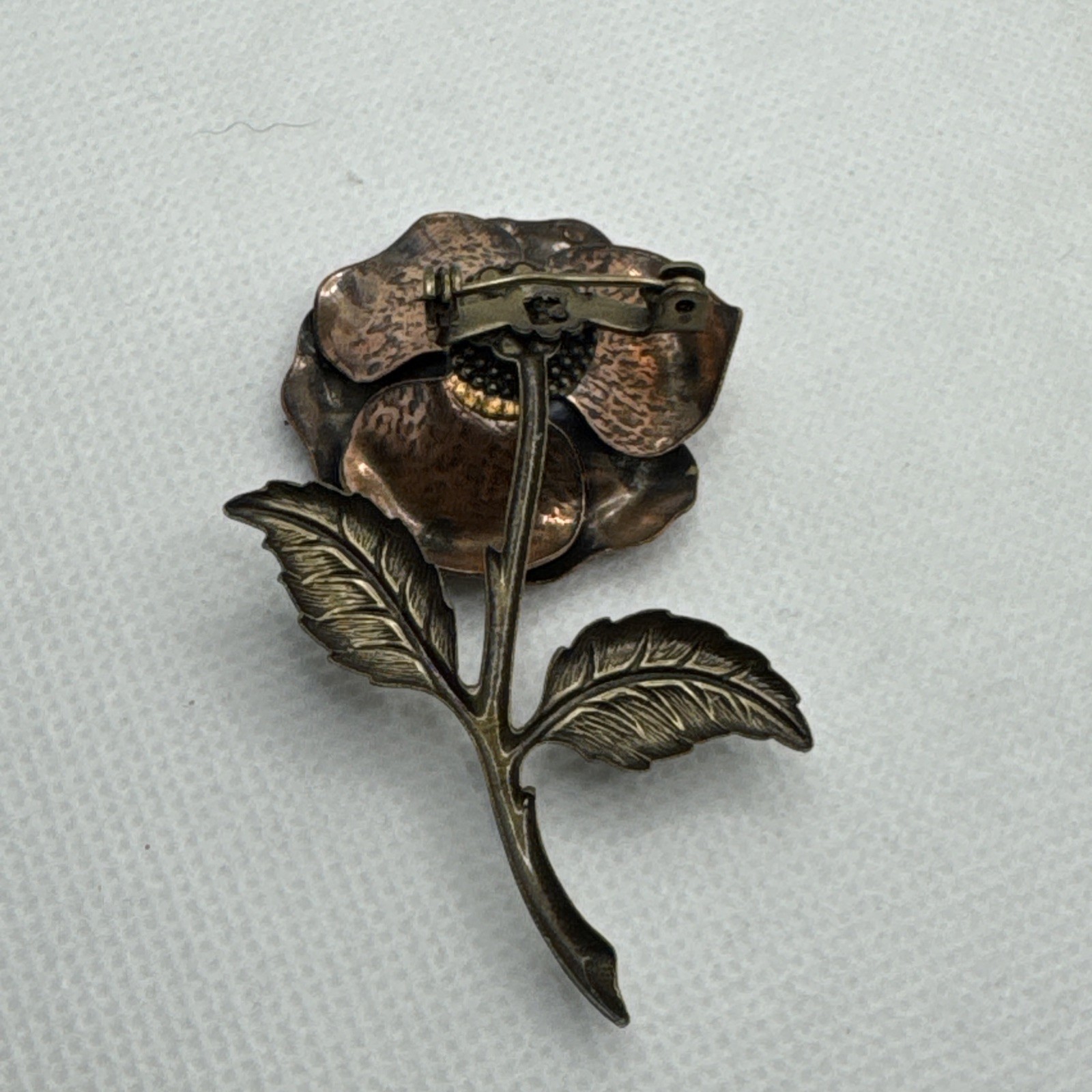Womens Vintage Rose Flower Floral Copper & Brass Tone Brooch Pin 2.5”