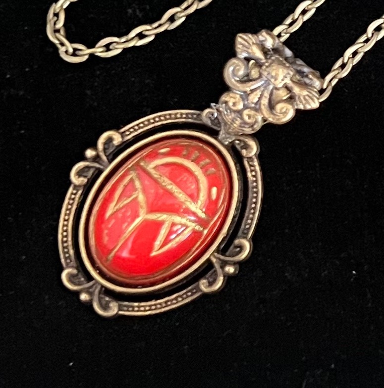 Vintage Scarab Necklace Egyptian Revival Pendant Antique Celluloid Beetle
