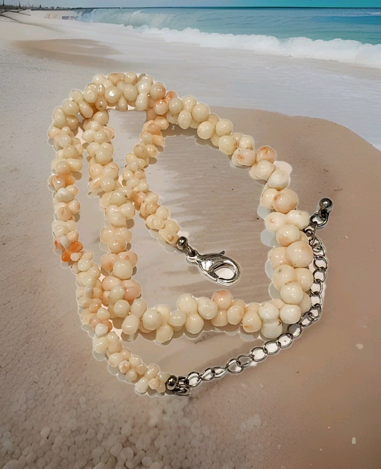 Vintage Carved Angelskin Graduated Choker Necklace, Lovely Blush, 30 g