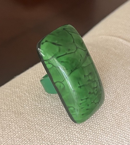 Vintage Chunky Jumbo Large Green Resin Faux Jade Stone Acetate Ring Size 6.5
