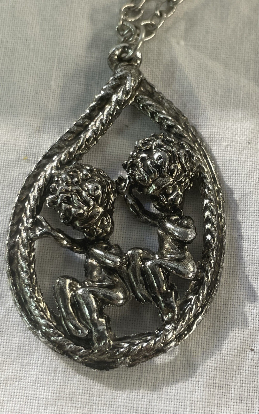 Vintage Cyvra Pixie/Sprite Silver Tone Pendant On A 24” Chain