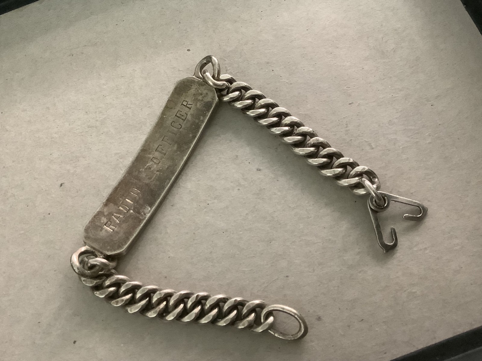 VTG Mens Heavy Sterling Silver Marine Navy Radio Officer ID bracelet 7.25″ 30g