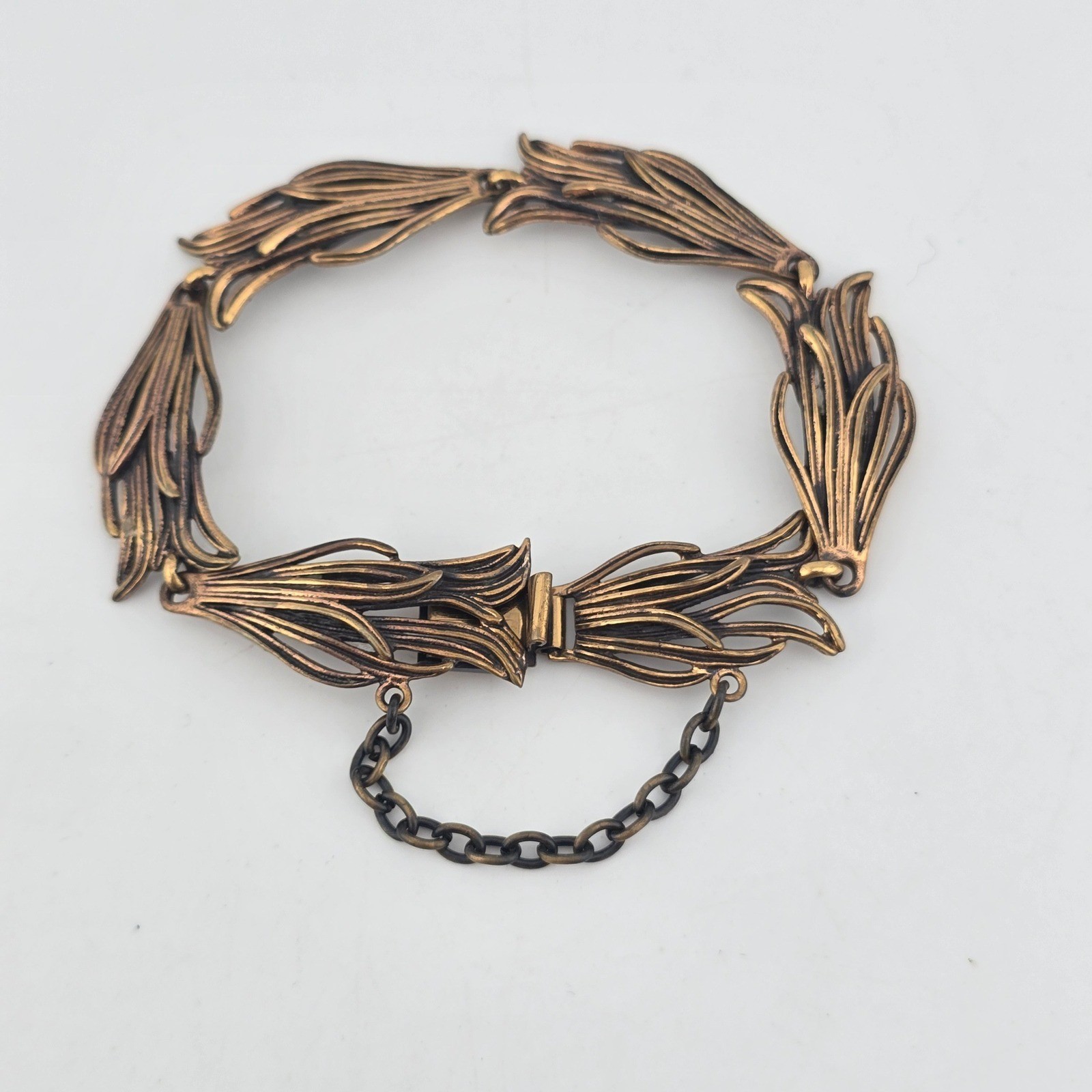 Vintage Finnish Stylized Leaf Motif Link Bracelet Size 7.5