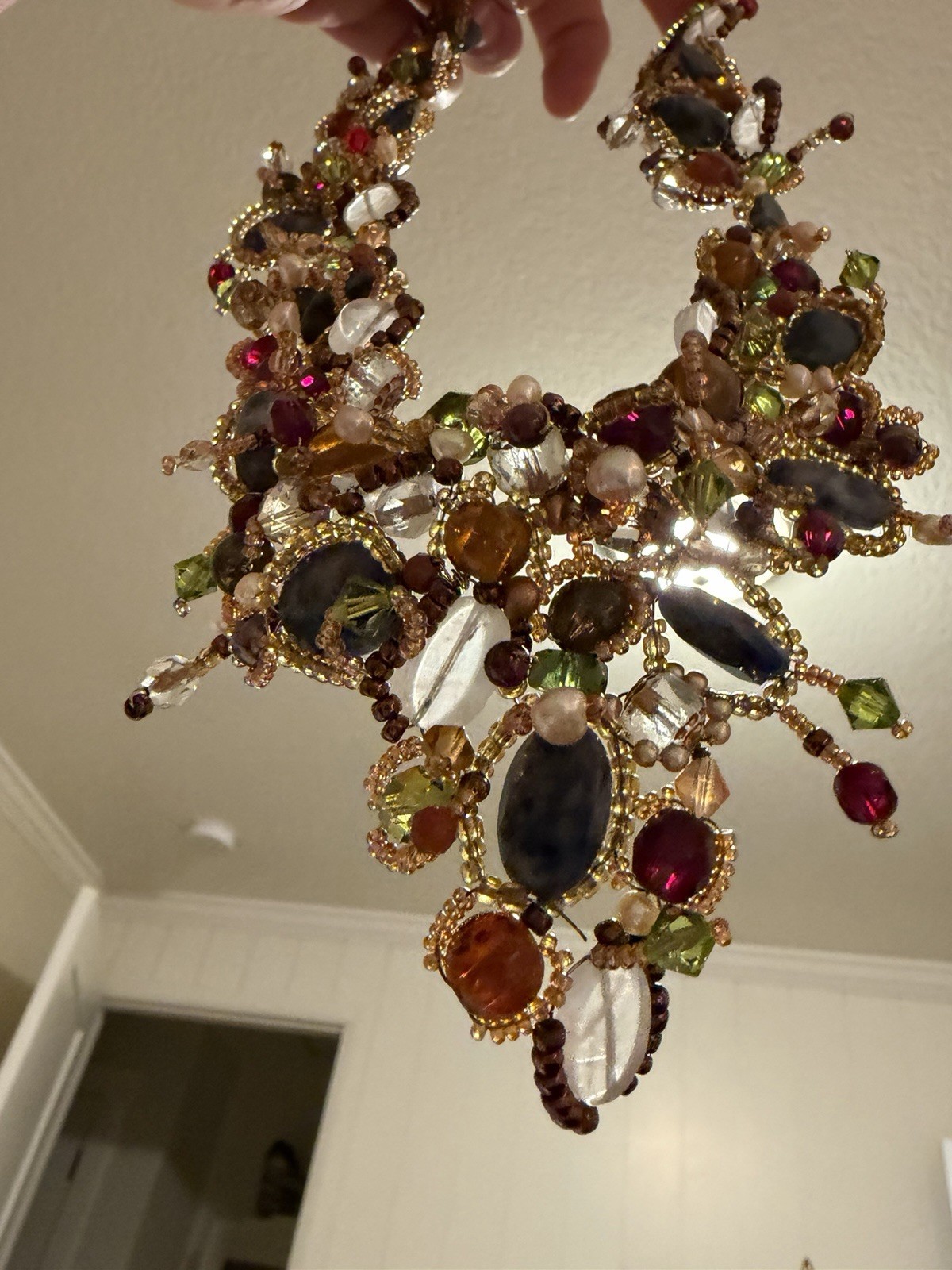 Vintage Unique Smoky Gem Beaded Handmade Choker Bib Statement Jewelry Necklace