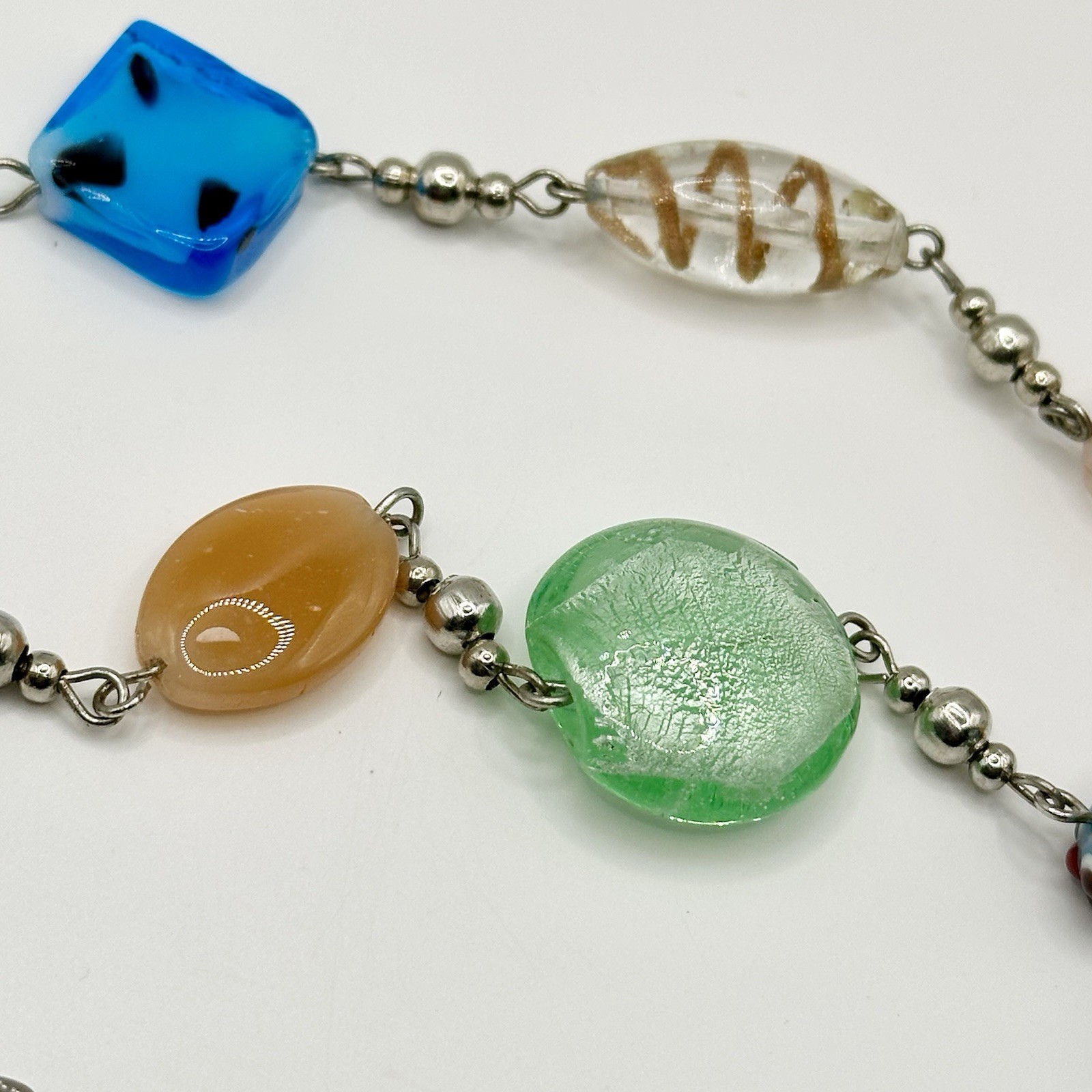 Vintage Murano Venetian Glass Necklace Chain Signed Premier Designs 33″-37″