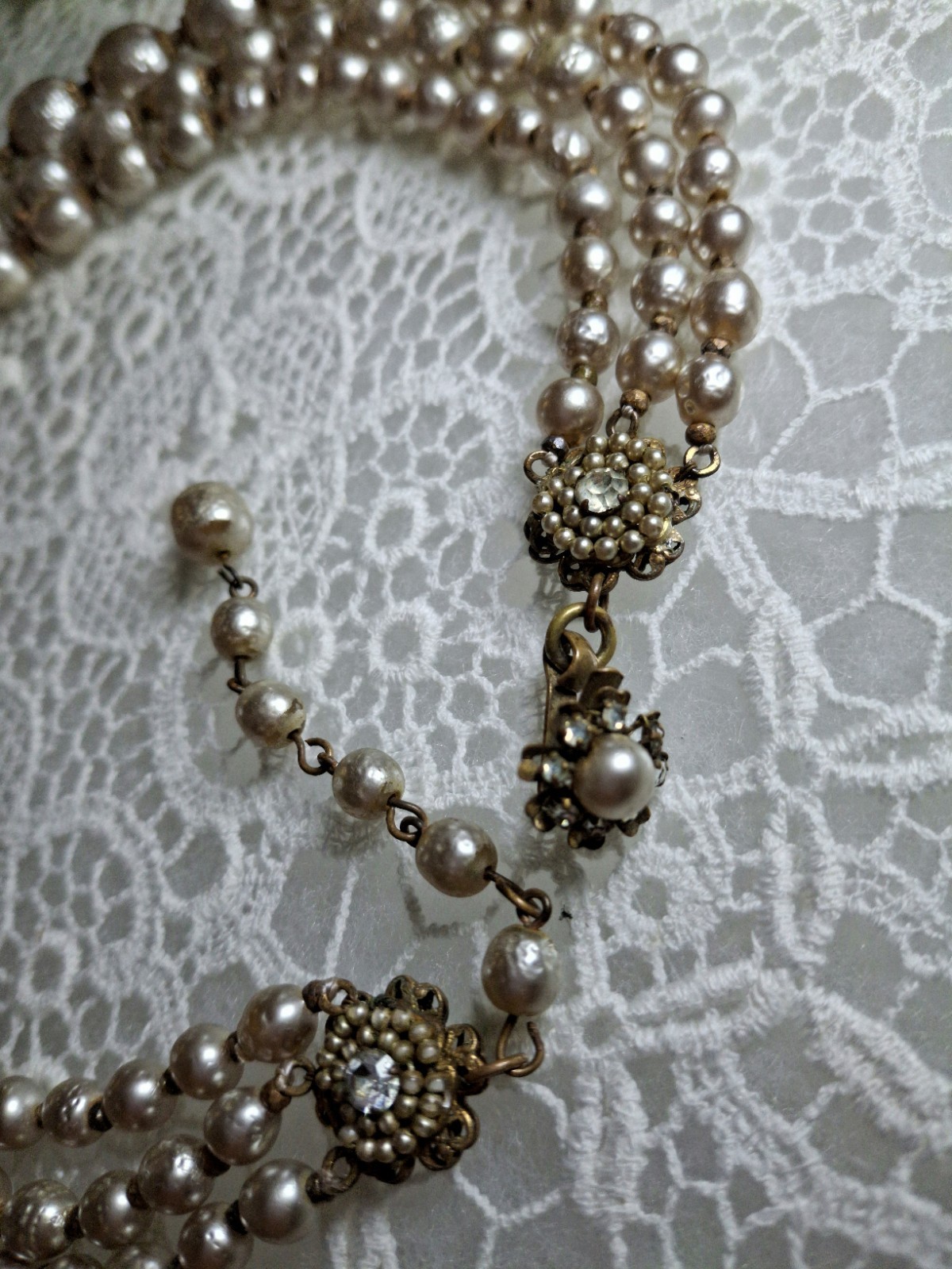 Early Signed Miriam Haskell 3 Strand Silver Niki Baroque Pearl Necklace