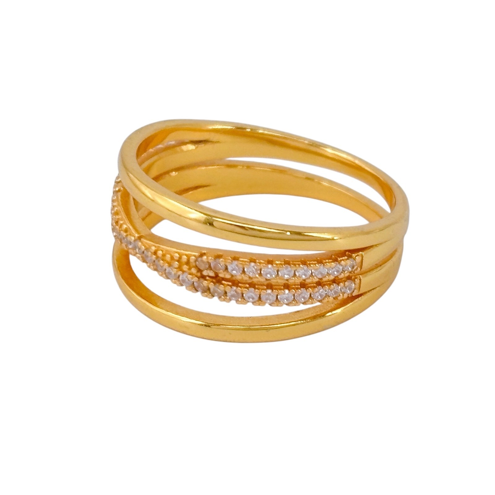 Vintage Gold-Tone | Sterling Silver 925 | Cubic Zirconia Criss Cross Ring Size 8