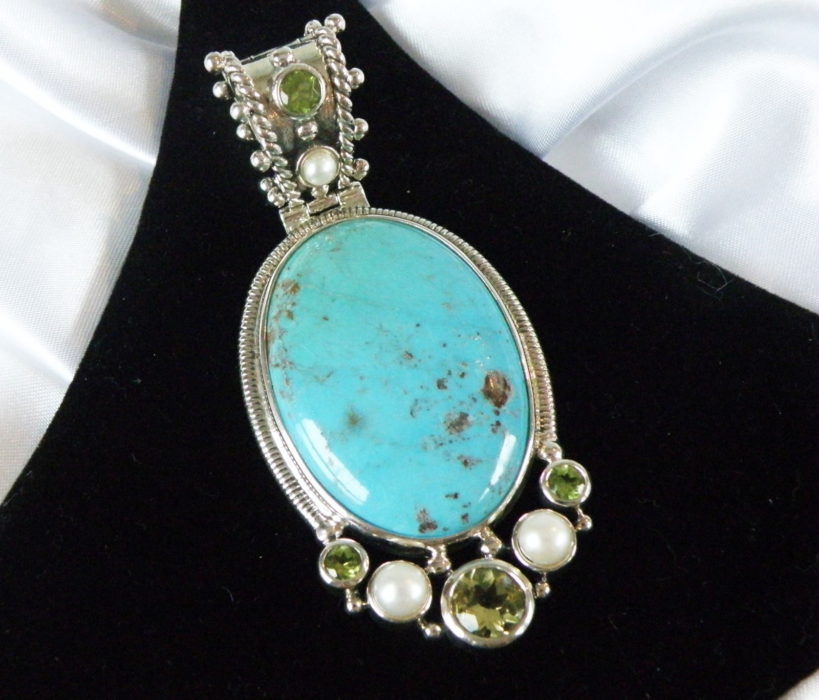 Huge Sterling Silver 925 Turquoise Statement Heavy Enhancer Pendant