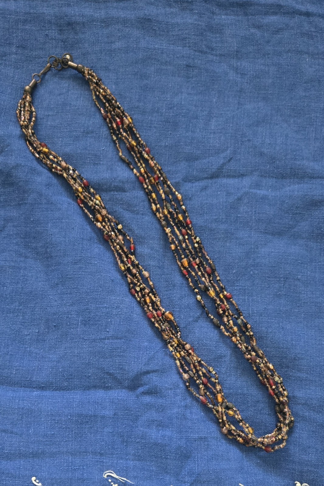 Vintage Multi-Strand Earth Tone Beaded Necklace – Boho Chic​
