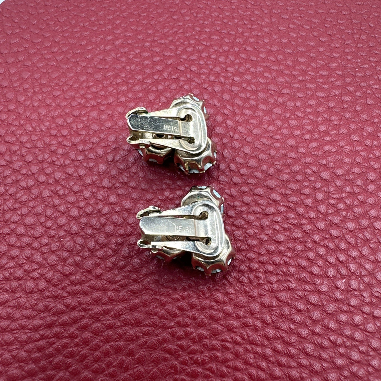 Vintage WEISS Red Aurora Borealis Clip on Earrings. See pics.