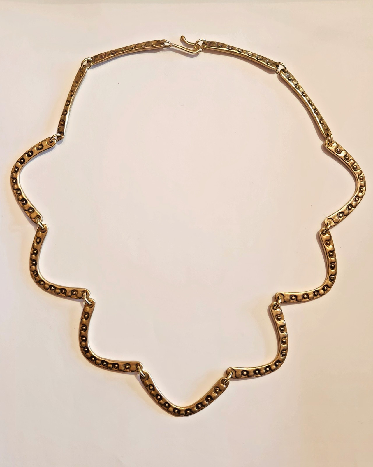 RARE Jeep Collins JEC Brass Textured Beaded Bar Link Hook-On Necklace SIGNED