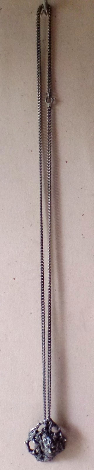 Vintage OOAK Abstract Handcrafted Asymmetrical Silver Necklace Demon Pendant (b)